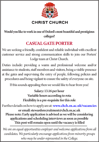 Christ Church, Oxford seek Casual Gate Porter