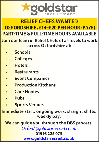 Goldstar Recruitment want Relief Chefs