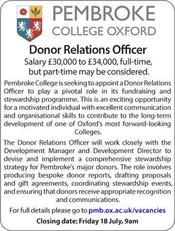 Pembroke College seeks a Donor Relations Officer