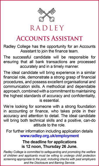 Radley College seeks Accounts Assistant