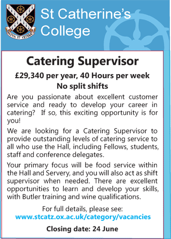 St Catherineâ€™s College seeks Catering Supervisor