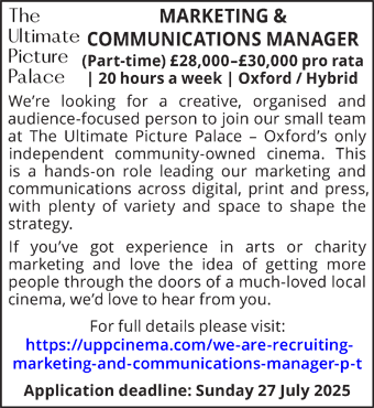 Ultimate Picture Palace seek a Marketing and Communications Manager