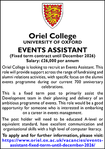 Oriel College seeks Events Assistant Oriel College seeks Events Assistant