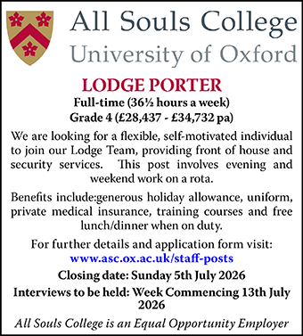 All Souls College seek a Lodge Porter All Souls College seek a Lodge Porter