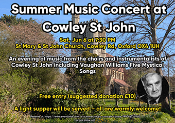 Summer Music Concert at Cowley St John, Saturday June 6th 7:30pm