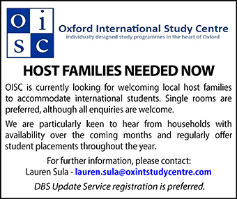 Oxford International Study Centre seeks Host families urgently