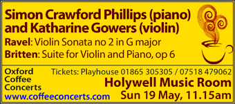 Coffee Concerts Simon Crawford Phillips (piano) and Katharine Gowers (violin)
