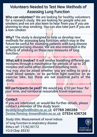 Volunteers needed to test new methods of assessing lung function