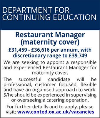 Department of Continuing Educations seeks a Restaurant Manager (Maternity Cover)