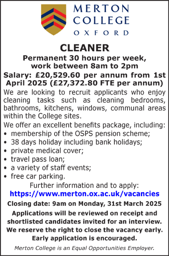 Merton College seek Cleaner