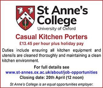 St Anne&acirc;s College Oxford seeks Casual Kitchen Porters