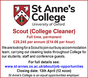 St Anne&acirc;s College Oxford seeks Scout (College Cleaner)