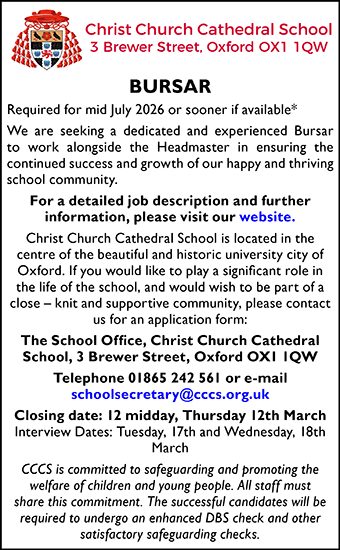 Christ Church Cathedral School seek Bursar