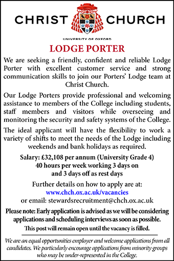 Christ Church, Oxford seek a Lodge Porter