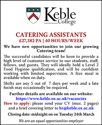 Keble College seeks Catering Assistants
