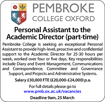 Pembroke College seeks Personal Assistant to Academic Director (part-time)