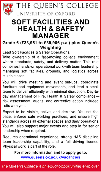 The Queen's College seek Soft Facilities and Health & Safety Manager