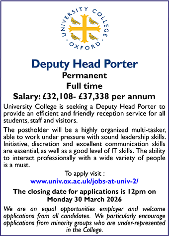 University College Oxford seeks Deputy Head Porter