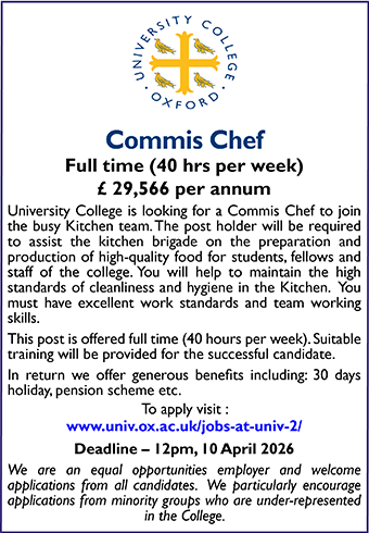 University College Oxford seeks Commis Chef
