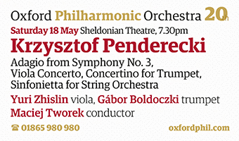 Oxford Philharmonic Orchestra present Krzysztof Penderecki at the Sheldonian Theatre, 18th May, 7.30pm