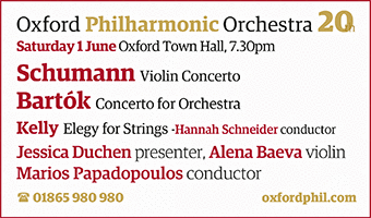 Oxford Philharmonic Orchestra present pieces by Schumann and Bartok at Oxford Town Hall, 1st June, 7.30pm