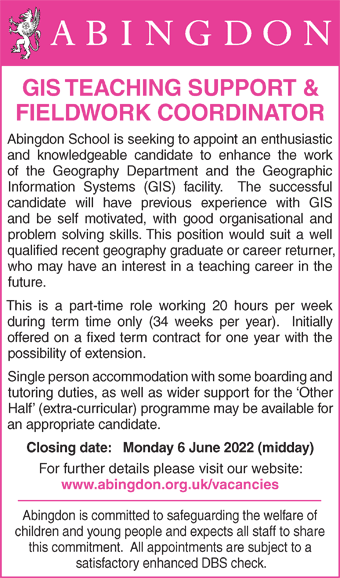 Abingdon School seek GIS Teaching Support & Fieldwork Coordinator