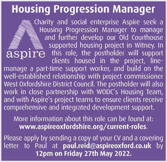 Aspire Oxford seeks a Housing Progression Manager 