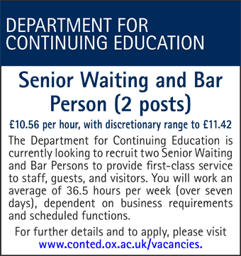 Department of Continuing Education seek Senior Waiting and Bar Person