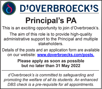 d'Overbroecks seeks Principal's PA