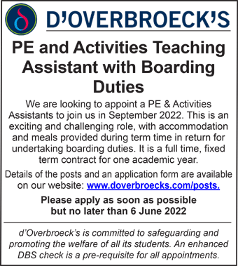 d'Overbroecks seek a PE and Activities Teaching Assistant