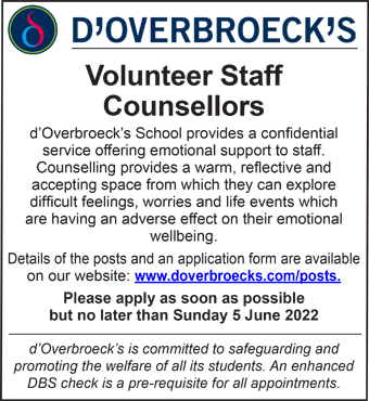 d'Overbroecks seek Volunteer Staff Counsellors