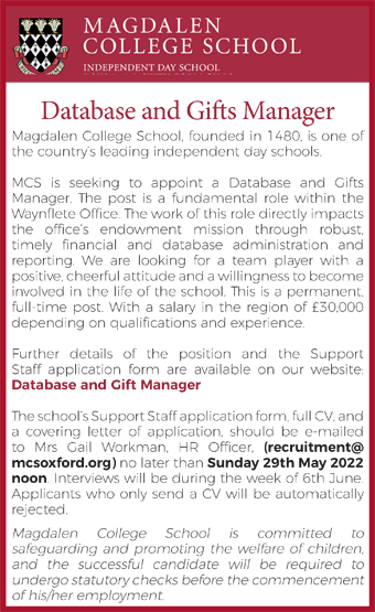Magdalen College School seek a Database and Gifts Manager