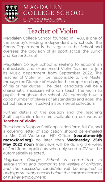 Magdalen College School seek a Teacher of Violin