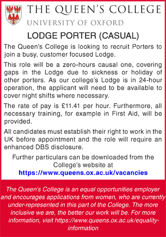 Queen's College seek Lodge Porter 