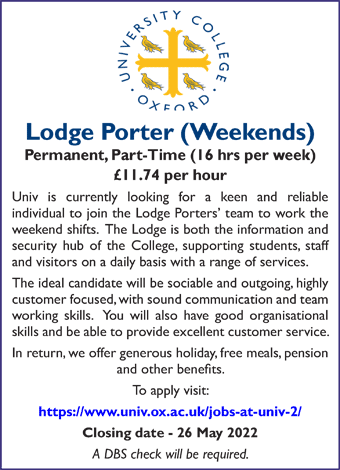 University College Oxford seeks Lodge Porter