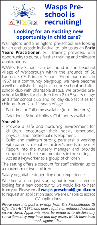 WASPS Pre School seek an Early Years Practitioner