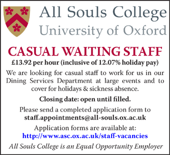 All Souls College seek Casual Waiting Staff