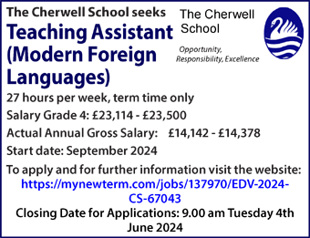 Cherwell School seeks Teaching Assistant (Modern Foreign Languages)