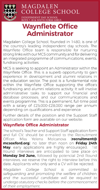 Magdalen College School seeks Waynflete Office Administrator