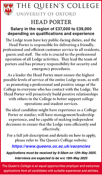 The Queen's College seek Head Porter
