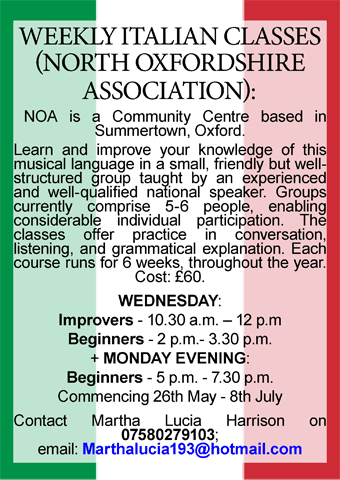 Italian Classes - small groups, at NOA, all through the year, from Absolute Beginners to Advanced
