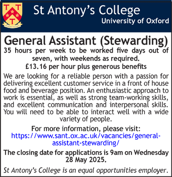 St Antony's College seeks General Assistant (Stewarding)