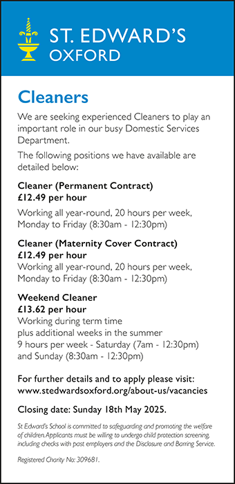 St Edward's School seeks Cleaners