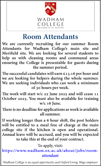Wadham College seek Room Attendant