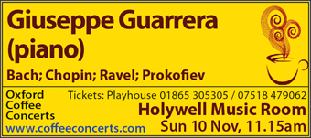 Coffee Concerts: Giuseppe Guarrera (piano), Holywell Music Room, Sunday 10th November