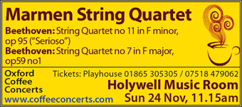 Coffee Concerts: Marmen String Quartet, Holywell Music Room, Sunday 24th November