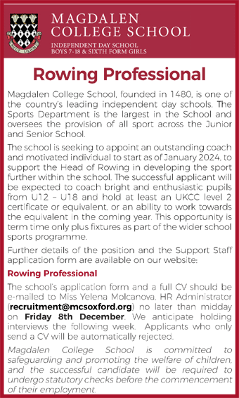 Magdalen College School seeks Rowing Professional
