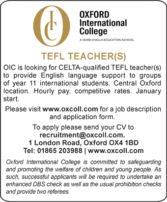 Oxford International College seek TEFL Teacher(s)
