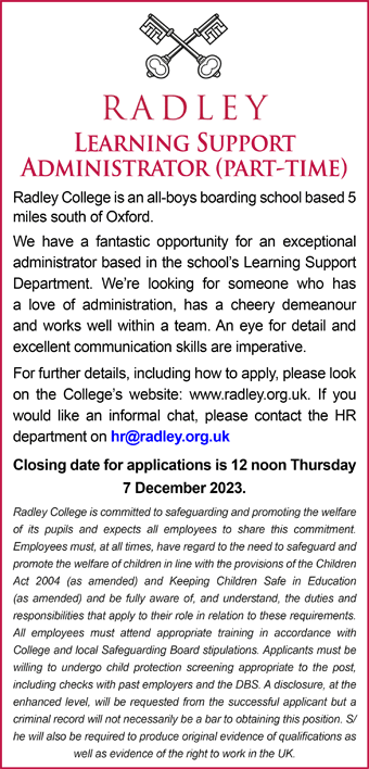 Radley College seek Learning Support Administrator (part-time)
