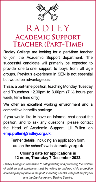 Radley College seek Academic Support Teacher